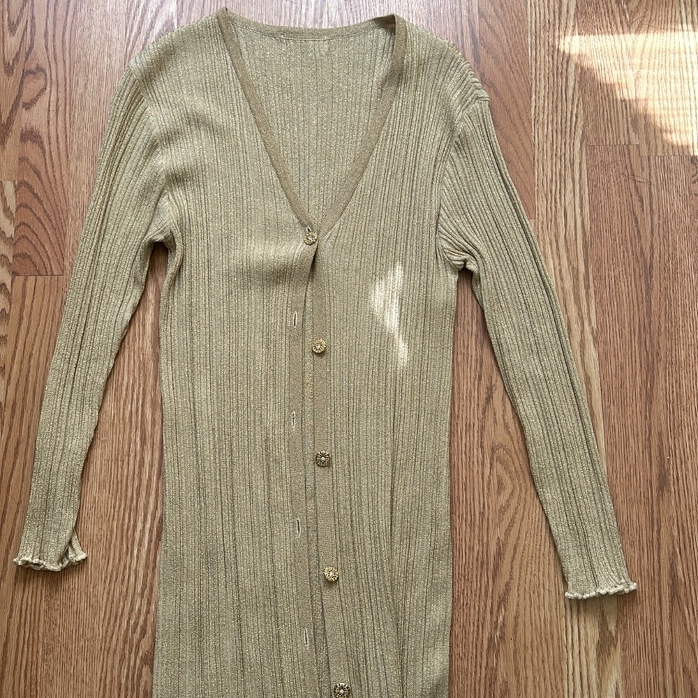 One of a kind Long Gold Cardigan